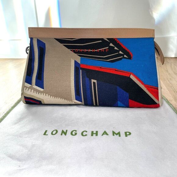 Longchamp Handbags - Rare Longchamp Finca Luisa Printed Canvas Clutch Pouch with Leather Trim